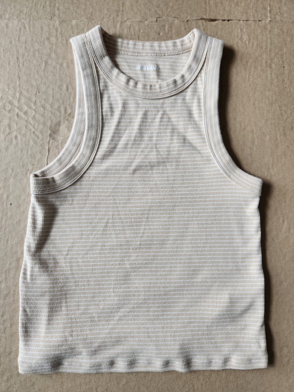 Old Navy Women's Cropped Ribbed Tank Top - Tan And White